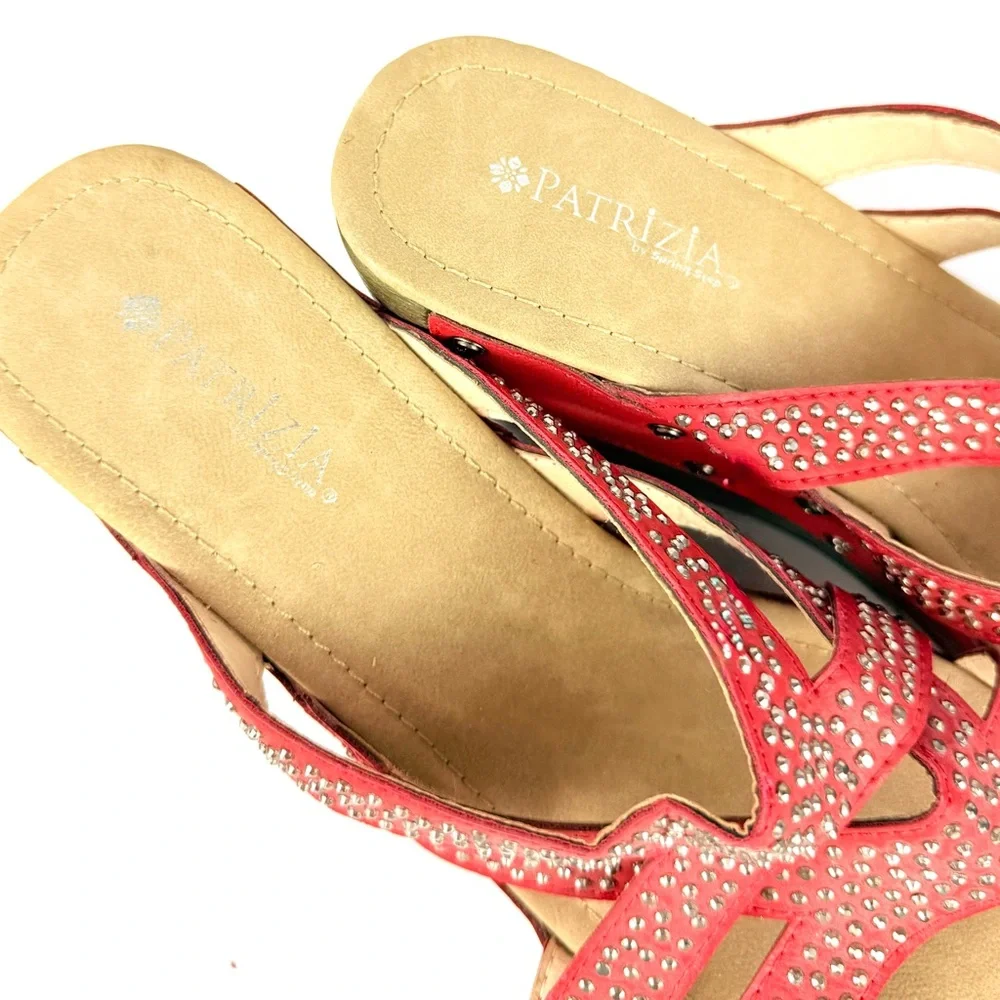 PATRIZIA by Spring Step ARISTOCRAT Studded Red Wedge Slide Sandals ~ Size 41 - Picture 3 of 13